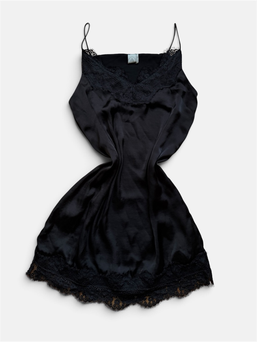 Paper Crane Black Satin Lace Slip Dress Small NWOT Y2K 90s
